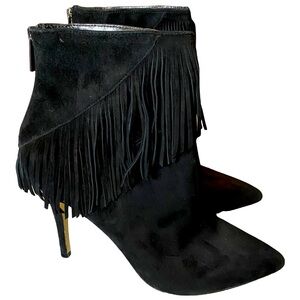 EUC Saks Fifth Ave Fringe Tassle Suede Heel Booties Size 10